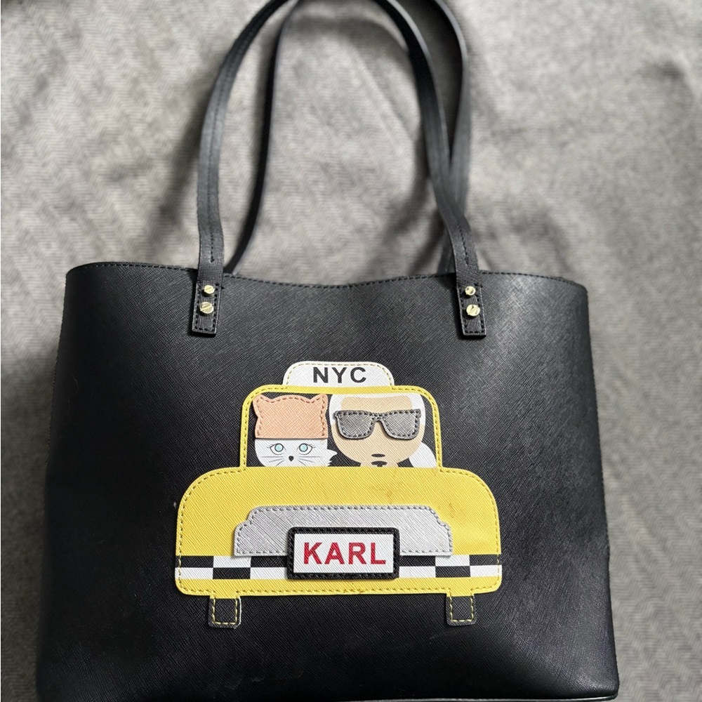 Karl Lagerfeld Black Tote Bag with Yellow Taxi Design - Picture 1 of 5
